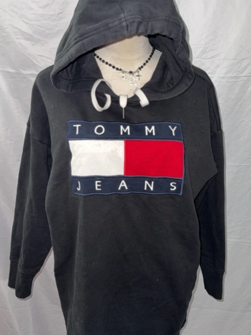 Tommy Hilfiger Black Hoodie Dress with Red & White Logo